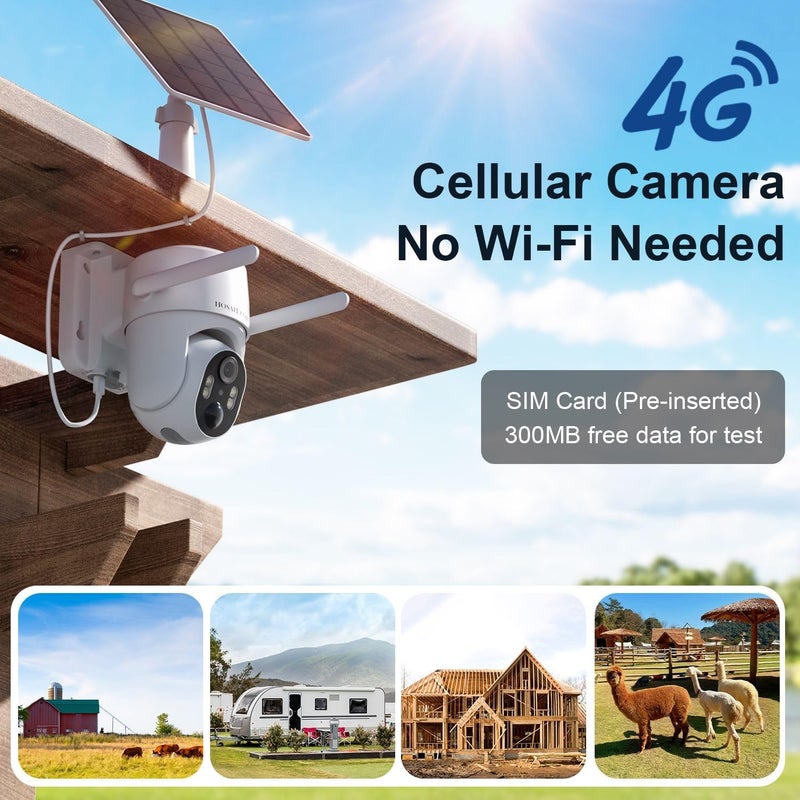 HOSAFE.COM 4G LTE Cellular Security Camera No Internet Needed, Solar No wifi Security Camera Outdoor Wireless With SIM Card Jobsite, 2K Color Night Version, 360 Live View, Motion Detection, 2-Way Audio, 2 Packs - Image 2